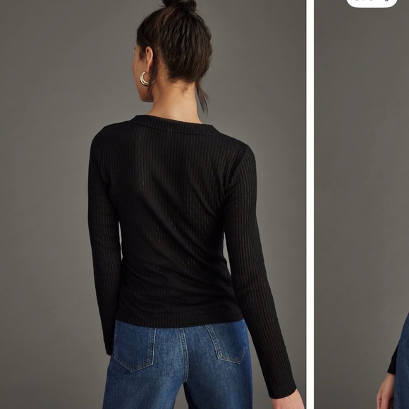 Pilcro Sheer Layering Black Ribbed Long Sleeve Top - Picture 4 of 8